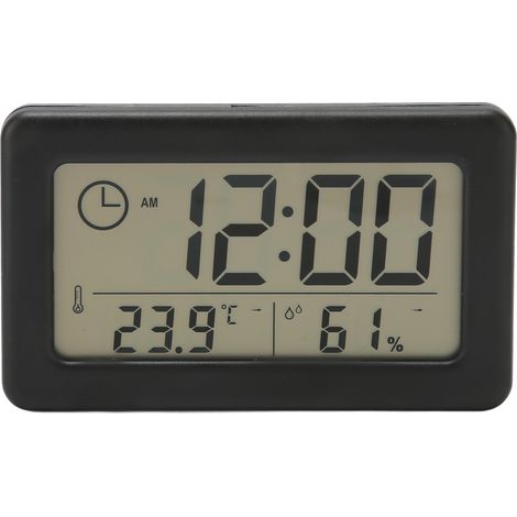 Digitaler Wecker mit Temperatur- und Feuchtigkeitsanzeige, tragbar, mit Aufstellfuß und Befestigungslöchern (1/5)