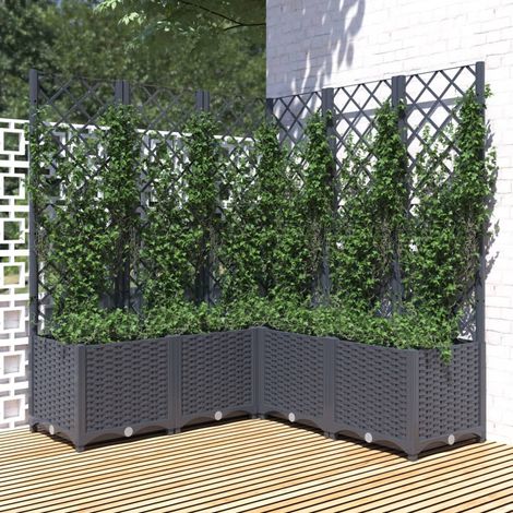 Les Tendances – Jardinière avec treillis gris foncé 120x120x136 cm – PP résistant aux intempéries – Support pour plantes grimpantes – Assemblage requis (1/5)