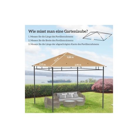 Toit beige de remplacement pour pavillon 2,98 x 2,95 m en polyester avec protection contre les intempéries et les UV pour jardin et (1/5)