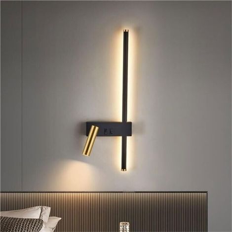 Applique murale minimaliste moderne en forme de bandeau lumineux - idéale pour le salon et la chambre - côté droit, lumière chaude (1/5)