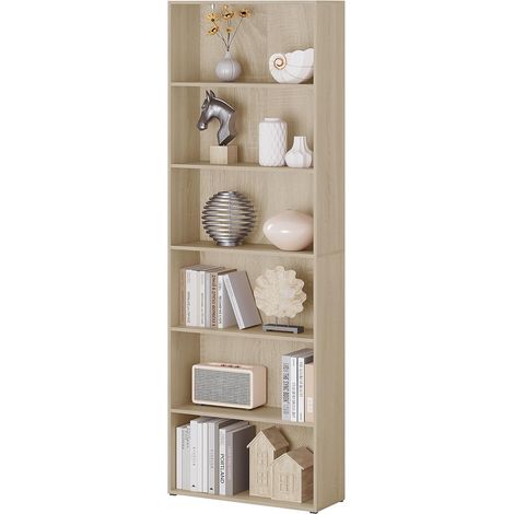 WOLTU Libreria con 6 Livelli Regolabili in Legno 60x180x23,5 cm, Rovere chiaro