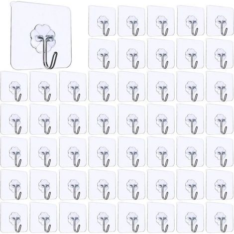 50 transparente, selbstklebende Haken für Küche, Wand, Bad, Handtücher, Haushaltsgegenstände und Decke. Haken aus Edelstahl. (1/5)