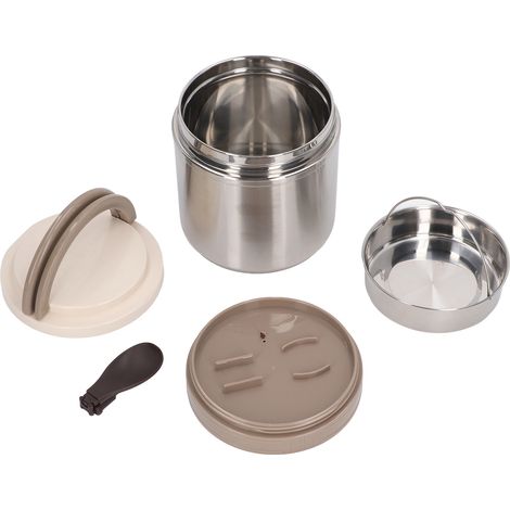 Isolierter Speisebehälter aus Edelstahl 304 im japanischen Stil, runde Form, Vakuum-Lunchbox für Büroangestellte, 1,2 l, Edelstahl, Naturfarbe (1/5)