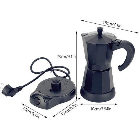 Gojoy – Cafetière italienne 300 ml – 6 tasses – Acier inoxydable noir – Pour bureau, maison, voyage, camping – Compatible avec dosettes