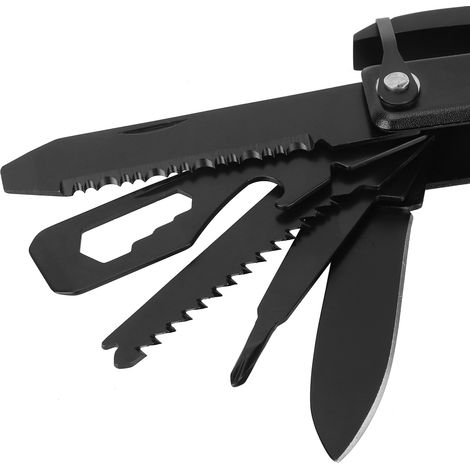Hache-Marteau Multi-Fonction 15 en 1 Noir - Outil de Survie Camping avec Couteau, Perceuse et Pince - Ensemble de Poche Durable (1/5)