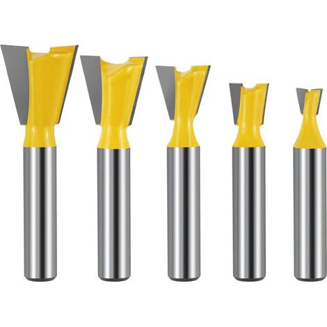 5 Pièces 8mm Fraise à Queue D'aronde Bois, Fraises à Rainurer pour Défonceuse 1/4" 1/2" 3/8" 5/8" 3/4", Fraise a Surfacer en Carbure de Tungstène pour Travaildu Bois Outils de Coupe (1/4)