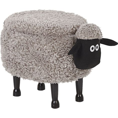 Reposapiés de poliéster gris negro madera clara puf animal almacenaje Sheep (1/5)