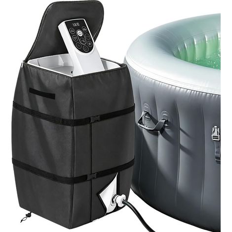 Housse de Protection Pompe Spa - 1 Pièce - Polyester Noir Imperméable - Isolée et Résistante UV - Pour Chauffage Jacuzzi Extérieur - 43x38x54 cm (1/5)