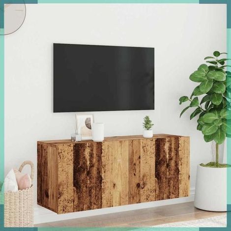 857670 Meuble TV mural vieux bois 100x30x41 cm (1/5)
