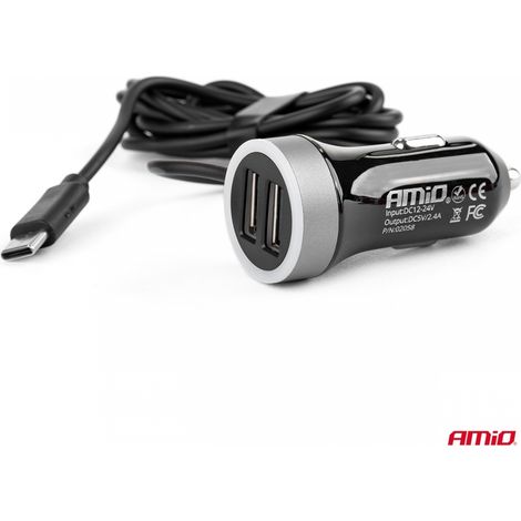 Chargeur voiture 12V 24V USB-C + 2x USB 2.4A PRO-3 AMIO-02058 (1/5)