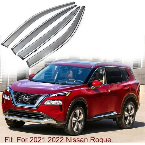 Accessoires pour Nissan Rogue 2021-2022 : Déflecteurs de pluie adhésifs pour vitres et aérations, avec bande argentée, teinte fumée foncée, incassables, ensemble de 4 pièces. (1/5)