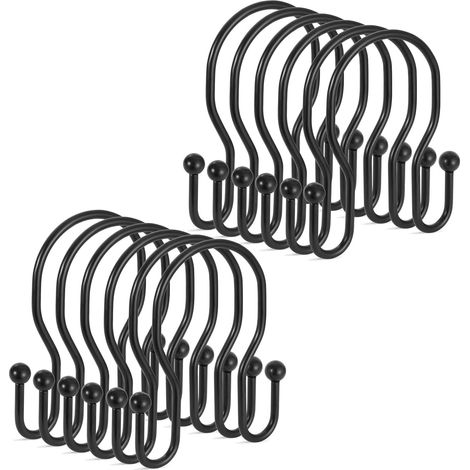 Lot de 12 crochets de rideau de douche, en métal de qualité supérieure, double face, antirouille et maniable, pour salle de bain et plus encore (1/5)