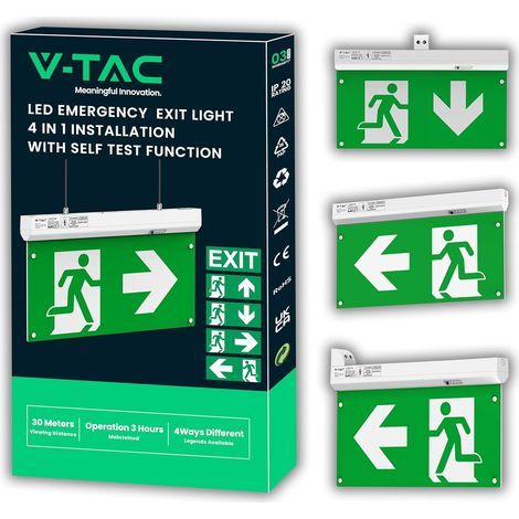 LED-Notleuchte, zur Decken- und Wandmontage, mit integriertem Selbsttest, inklusive Notausgangsschild, für Notausgänge (1/5)