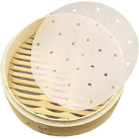 Feuilles de cuisson perforées pour friteuse à air chaud, papier vapeur antiadhésif, 100 feuilles rondes de 20 cm pour cuiseurs vapeur et friteuses à air chaud (1/5)