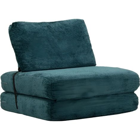 Poltrona Letto Bouclé Compressa Petrolio Moderna per Salotto Camera
