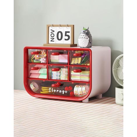Organisateur de bureau multifonctionnel, grande capacité, couleur rouge (1/5)