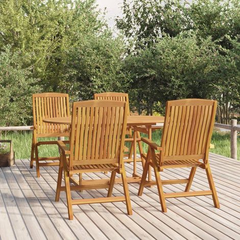 Gartenstühle 4 Stk. Balkonsessel Verstellbar Massivholz Teak BonneVie (1/5)