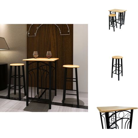 Ensemble de table à dîner Bois brun roux avec noir Acier - Ensemble De Table Et Chaises - Table À Manger - Chaise Haute - Mobilier Moderne - Décoration Intérieure (1/5)