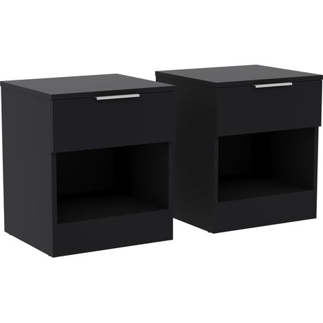 Trega 1 Drawer Bedside Tables Nightstands Set of 2, H 41 x W 39 x D 28 cm, Black
