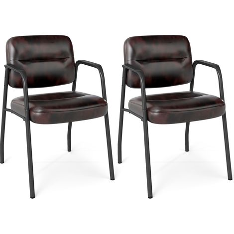 COSTWAY Waiting Room Chair No Wheels Set of 2 with Integrated Armrests (1/5)