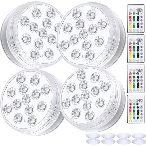Lumière LED Submersible, Paquet de 4 Lampes LED Imperméable Avec Télécommande RVB Changement de Couleur RVB Eclairage de Bassin Décoration pour Vase Base, Piscine, Aquarium [Classe énergétique A++] (1/5)