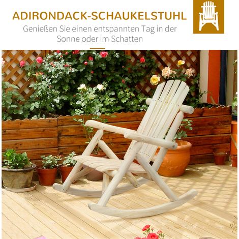 Fauteuil berçant en bois Outsunny, dossier surélevé, imperméable, charge max 113 kg, parfait pour la relaxation au salon, jardin, pelouse ou balcon. Teinte naturelle.