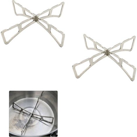 Inserto per vaporiera in 2 pezzi, inserto per vaporiera a forma di croce, inserto per vaporiera portatile da campeggio, supporto per pentole da campeggio, supporto per pentole in acciaio inox, portape (1/5)