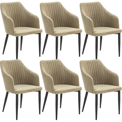 FASCA - Lot de 6 Fauteuils Tissu Vert Surpiqures Verticales Pieds Métal Noir (1/5)
