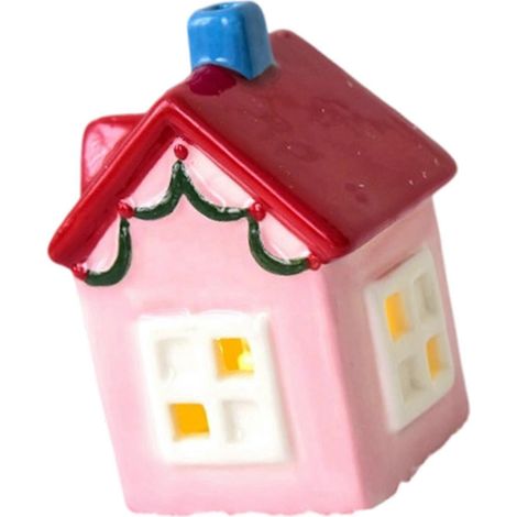 Pink houseMiniature Ceramic Holiday House Battery Powered Winter Village Display Ideal For Collectors Festival Display Accent Multicolor