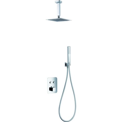 IMEX Kit Unterputz-Thermostatdusche Portugal Chrom Stahl und Messing 25x25 cm Kopfbrause 2-Wege-Taste TURN CLEAN SYSTEM Kartusche Einbaubox Imex-GTP022