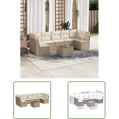 The Living Store 8-tlg. Garten-Sofagarnitur mit Kissen Beige Poly Rattan - Gartenmöbel - PE-Rattan Möbel - Outdoor Sofa Set - Lounge Set - Esstisch (1/3)