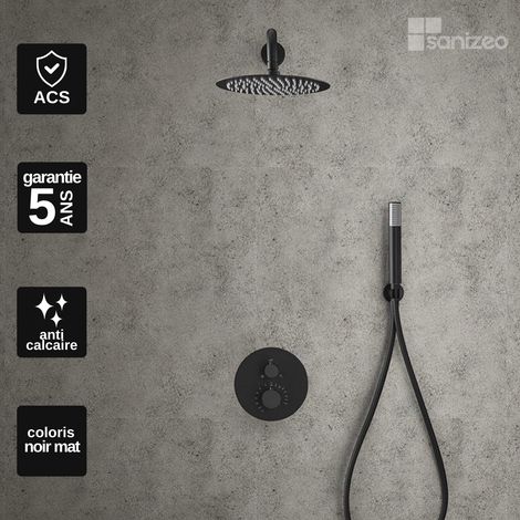 Colonne de Douche Encastrée avec Mitigeur Thermostatique noir mat anti-calcaire - Design Moderne - LINE IMEX