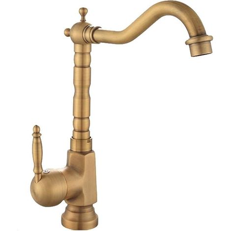 Waschbeckenarmatur, Antiker Messing-Heiß- und Kaltwasserhahn, Grünbronze-Waschtischmischer, Retro-Einzelgriff, Einzelloch