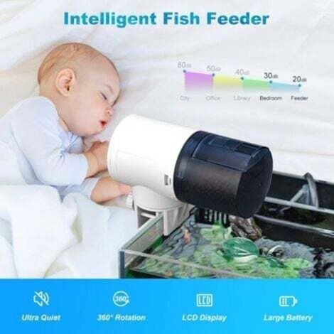 Automatischer Fischfutterautomat mit Timer und LCD-Display für Aquarien oder Fischbecken, weiß (1/3)