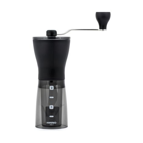 HARIO Compact & Adjustable Hand Coffee Grinder with Burrs, Transparent Black Macinacaffè Manuale Compatto e Regolabile con frese in Ceramica, Nero Trasparente, plastica, Acciaio inossidabile (1/5)
