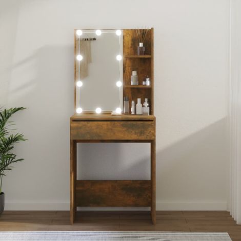 Coiffeuse avec LED Table de maquillage Coiffeuse Maquillage Chêne fumé 60x40x140 cm DNBD27015 (1/5)
