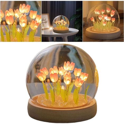 Lampada notturna a LED a forma di tulipano, ideale per decorare la camera da letto o come regalo di compleanno (rosa) (1/5)