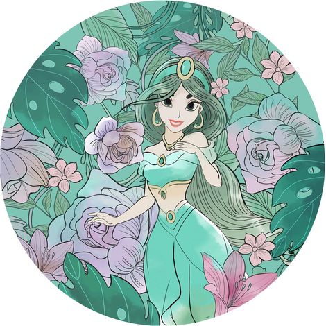 Papier peint rond auto-adhésif - Disney Jasmine Elegant Mint - Diamètre 125 cm (1/3)