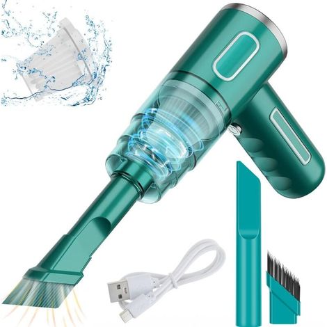 YMYNY Aspirateur Mini 3 en 1, Aspirateur de Voiture, Mini Aspirateur Portable, Rechargeable par USB, 290000 pa, 28W, 36V, Pinceau, Pointe de Buse Plate Étendue, Élément Filtrant2, pour Bureau (Vert) (1/4)