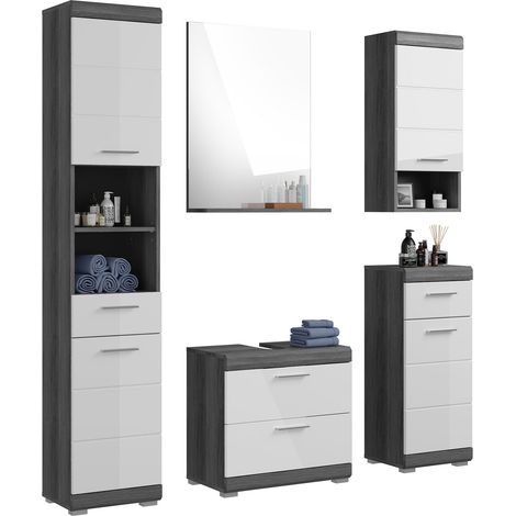 Ensemble 4 meubles salle de bain avec miroir anthracite et blanc- ORIE