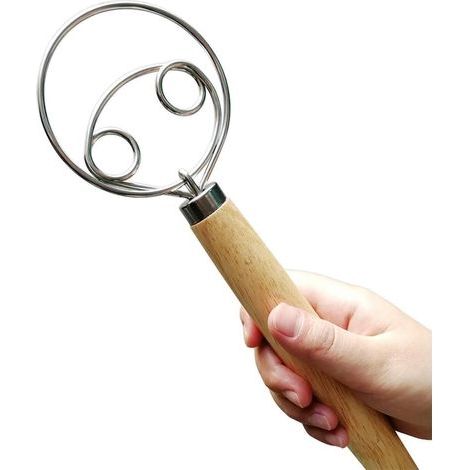 Fouet à pate danoise en acier inoxydable style néerlandais à pain à sauce mélangeur à main avec manche en bois Outils de cuisson de cuisine- (1/5)