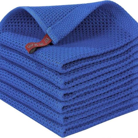 Lot de 6 torchons de cuisine 34x34cm en coton gaufré, séchage rapide et absorbants, avec cintre, couleur Azur (1/5)