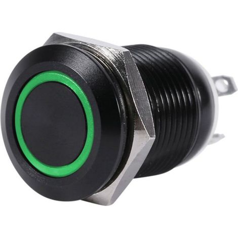 Interrupteur Bouton-Poussoir LED 12 mm - Nickelé Laiton - Étanche IP67 - Momentané - Noir - 2 A (1/4)