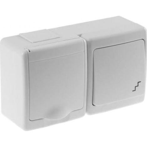 Interruttore ermetico beta singolo, a 2 vie e presa beta singola, bianco, sportellino bianco, IP44 /D.3112BGWS/1/