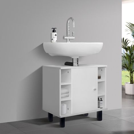 ML-Design Mobile Base per Lavabo per il Bagno Bianco 60x54x32cm Armadio Salvaspazio per Lavandino con 6 Ripiani Ampio Spazio di Stoccaggio Mobiletto Pratico Truciolato MDF Facile da Montare e Pulire (1/3)