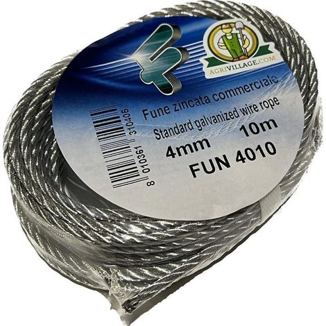 FUNE ZINCATA 72 FILI IN ROTOLO DA 10 MT  DIAMETRO 4 MM