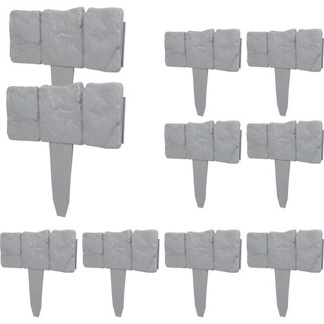 10 Pcs Fence Edging Grey Palisade Fence Stone Effect Lawn Edging for Garden Lawn