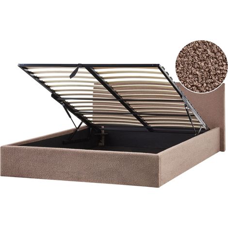 Ottoman Bed Boucle ORBEY 160 x 200 cm (EU King Size) Brown
