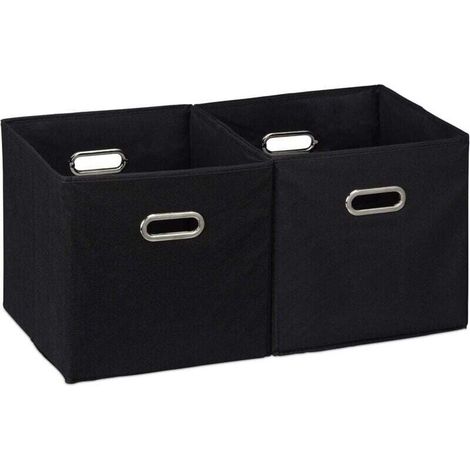 Fabric Storage Box, Cube Storage Box with Two Handles, Foldable, Ideal for Bedroom, Set of 2, Black, 28 x 28 x 28 cm (1/4)