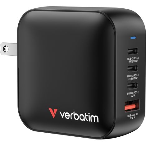 Verbatim Mini GaN Caricabatterie 100W Universale Corrente nera alterna Carica rapida interna (1/5)
